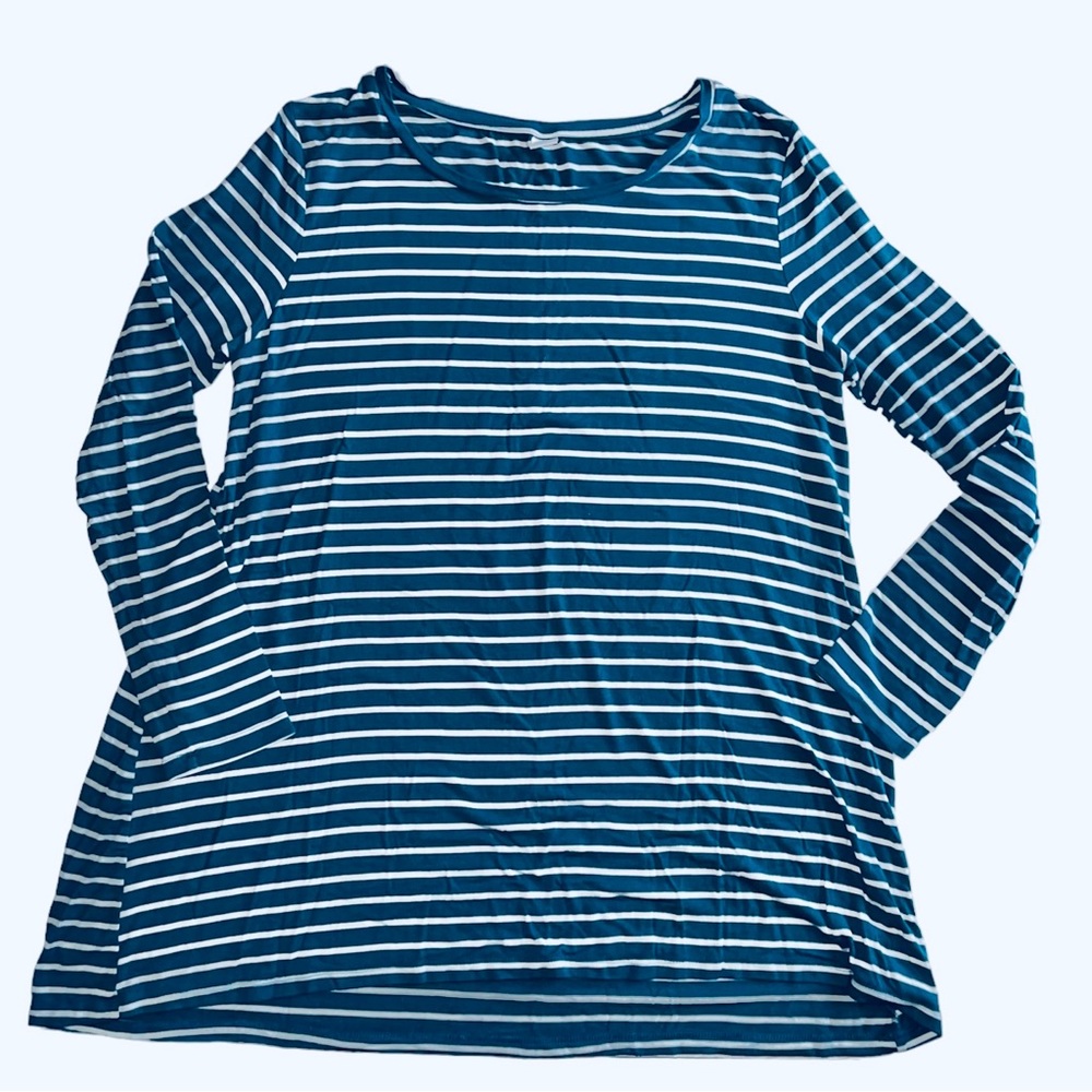Old Navy Teal Striped Swing Knit Shirt Sz L